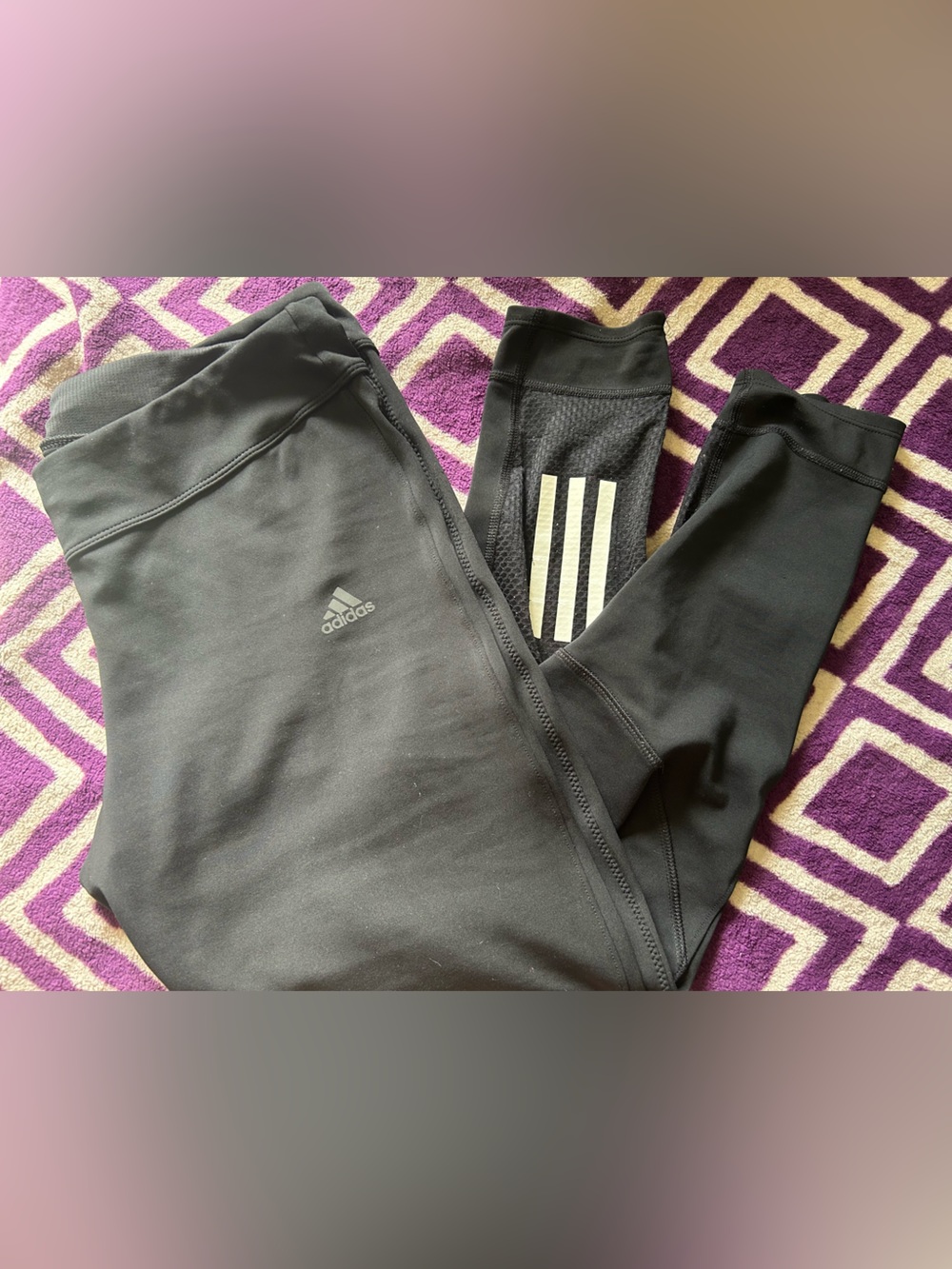 adidas Black Leggings with White Three-Stripe Detail